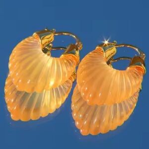 Anthro “Gabi” Sculptural Orange Scalloped Striated Parabola Thick Frosted Hoops